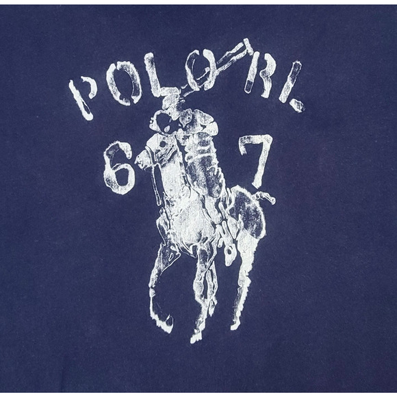 Vintage Polo Ralph Lauren 67 #3 Distressed Graphic T-Shirt Navy Blue Size L Y2K - Picture 2 of 8
